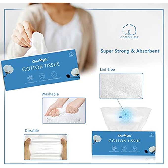 Charmyth COTTON TISSUES FOR FACE UNSCENTED SOFT CLEANSING COTTON USA DISPOSABLE FACE TOWEL DRY WIPES FOR BABY FOR SENSITIVE SKIN FACIAL COTTON TISSUE - Image 3
